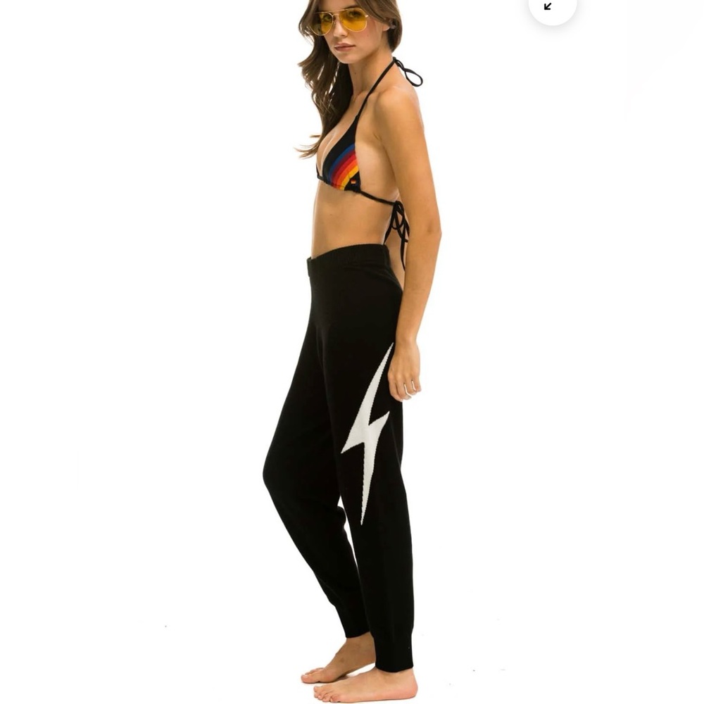AVIATOR NATION BOLT CASHMERE LIGHT SWEATER PANT - BLACK II WHITE BOLT, MED - Picture 2 of 7